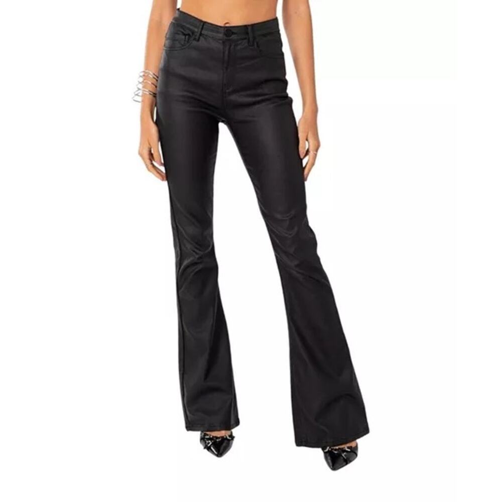 Edikted Luna high rise faux leather boot cut jeans XS